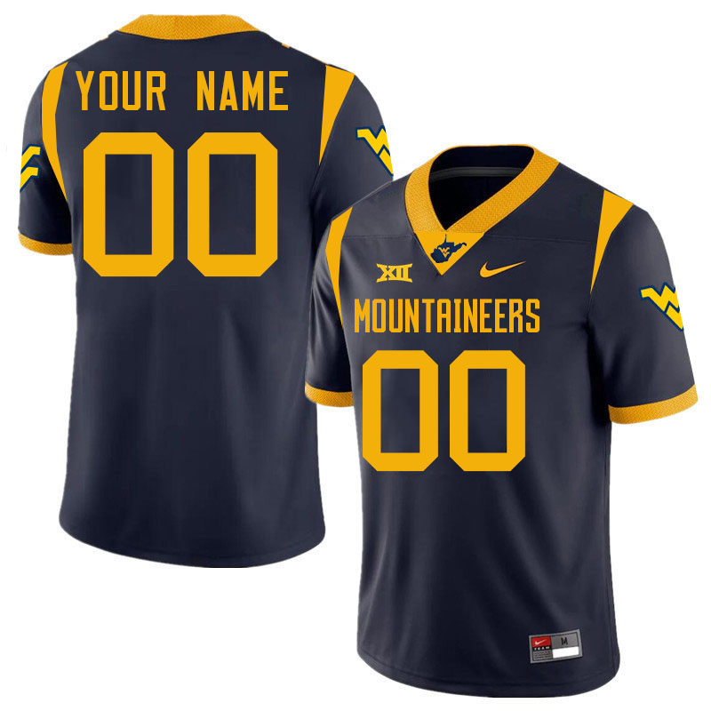 Custom West Virginia Mountaineers Name And Number Football Jersey-Navy